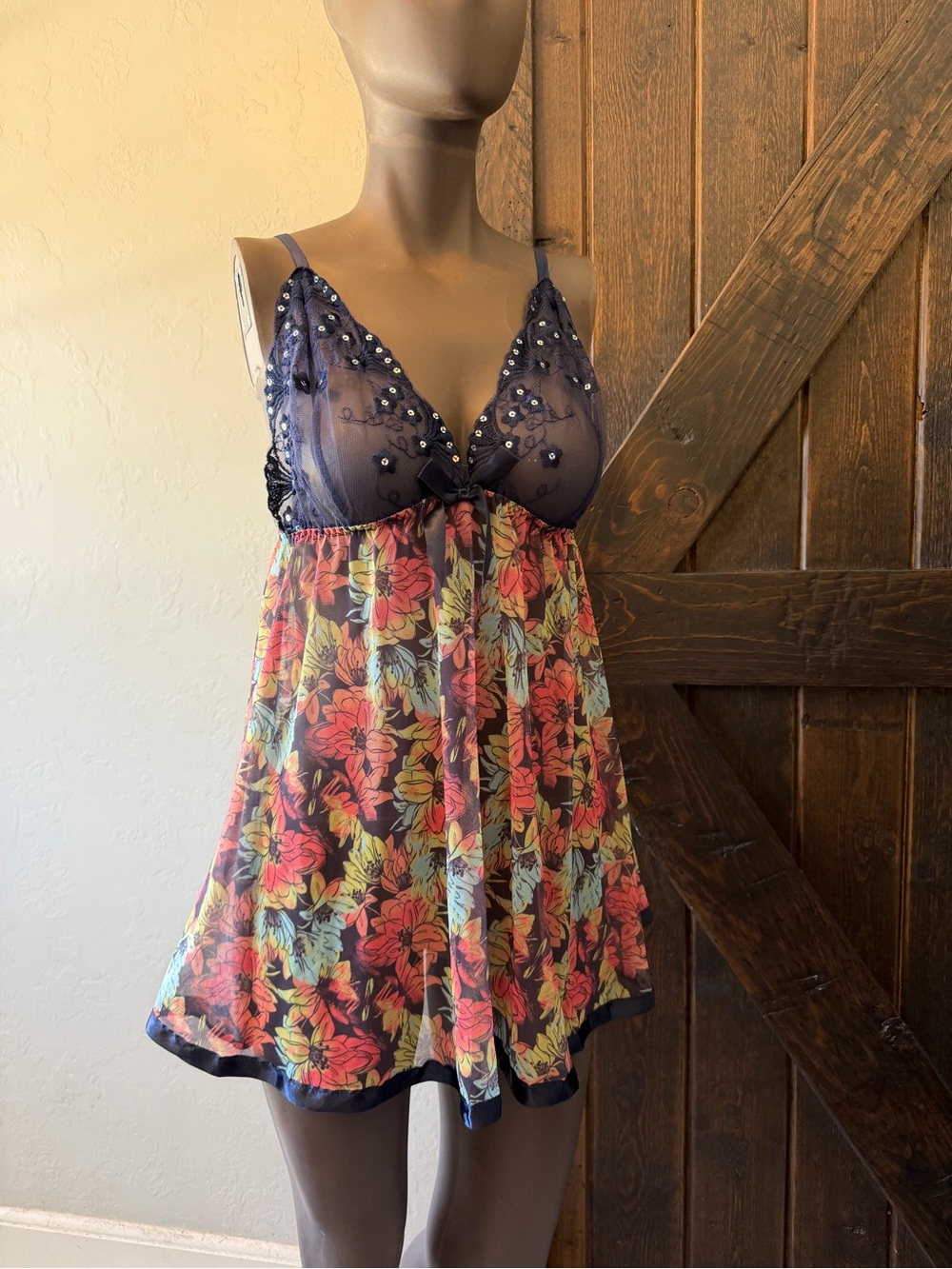 Y2K Floral Babydoll Nightie Lace Sequin Lingerie Chemise Fairycore Boho OS